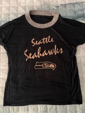 Seattle Seahawks Black Tee with Gold Script